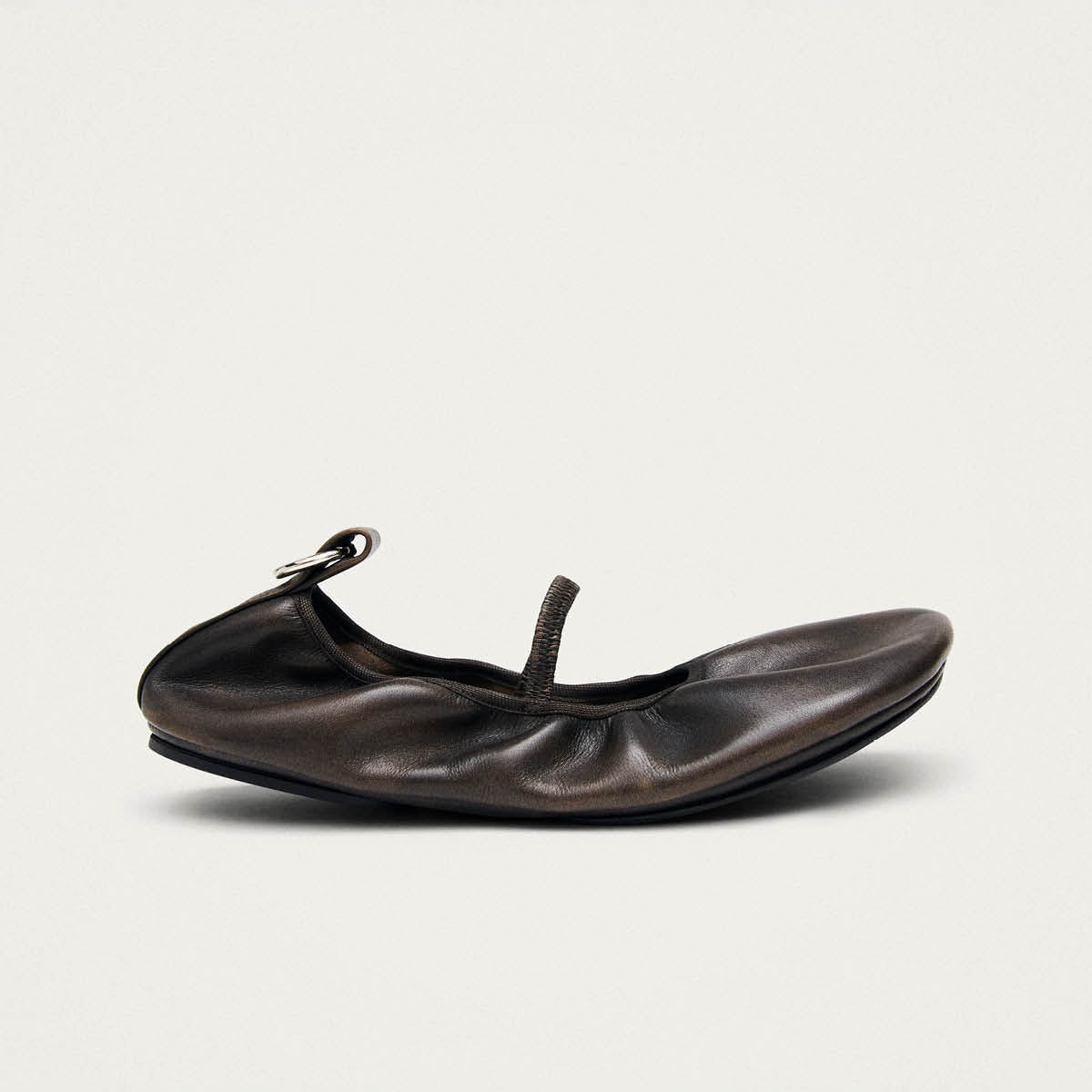 Naira Barefoot Vintage Effect Brown Leather Ballet Flats - Image 3