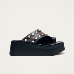 Nova Studs Vintage Effect Brown Leather Sandals