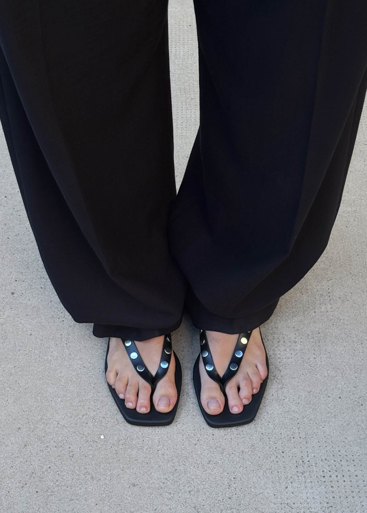 Ola Studs Black Leather Sandals - Image 2