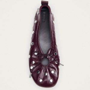 Rosalind All Studs Patent Burgundy Leather Ballet Flats
