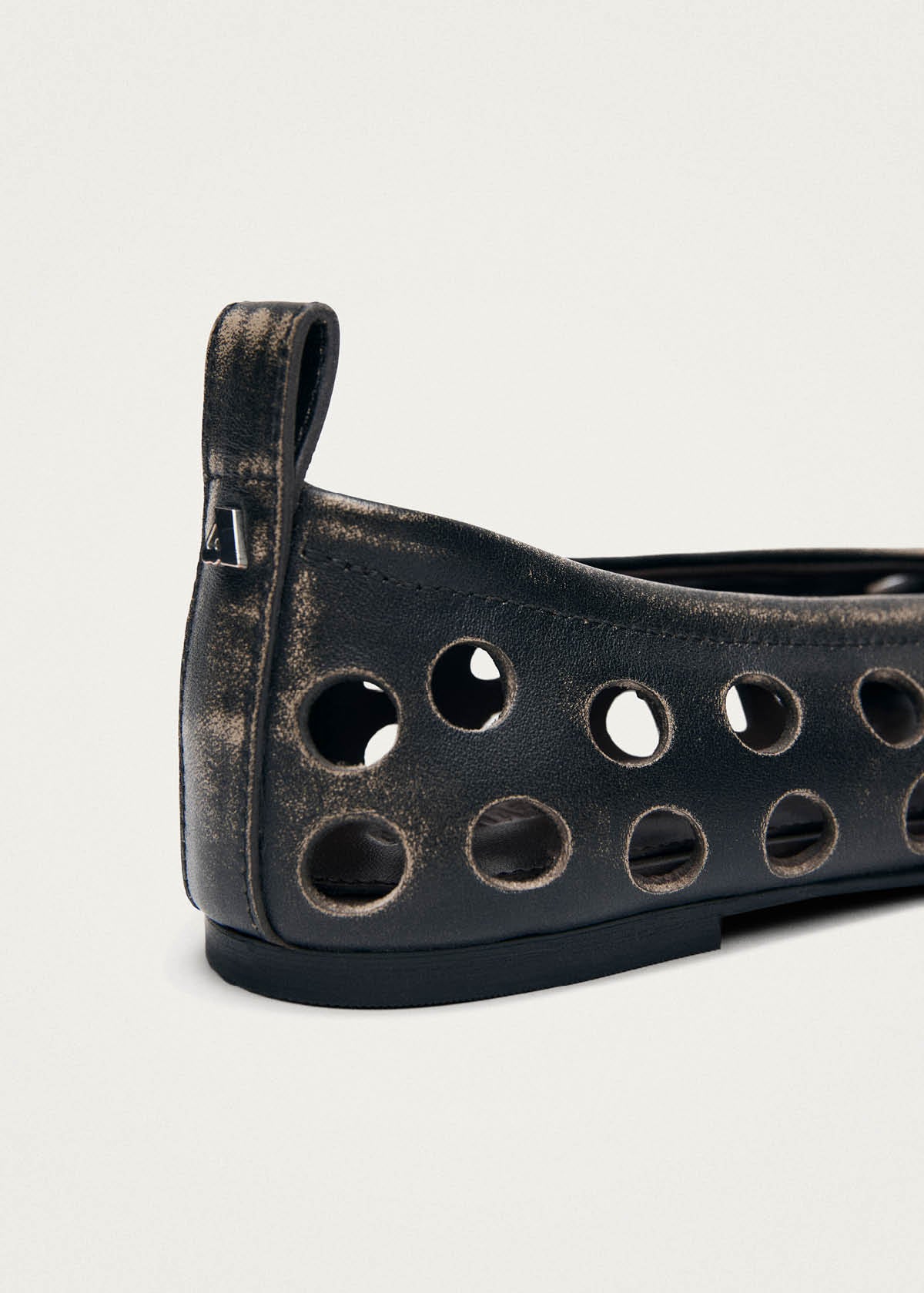 Rosalind Cut Out Vintage Effect Brown Leather Ballet Flats - Image 7