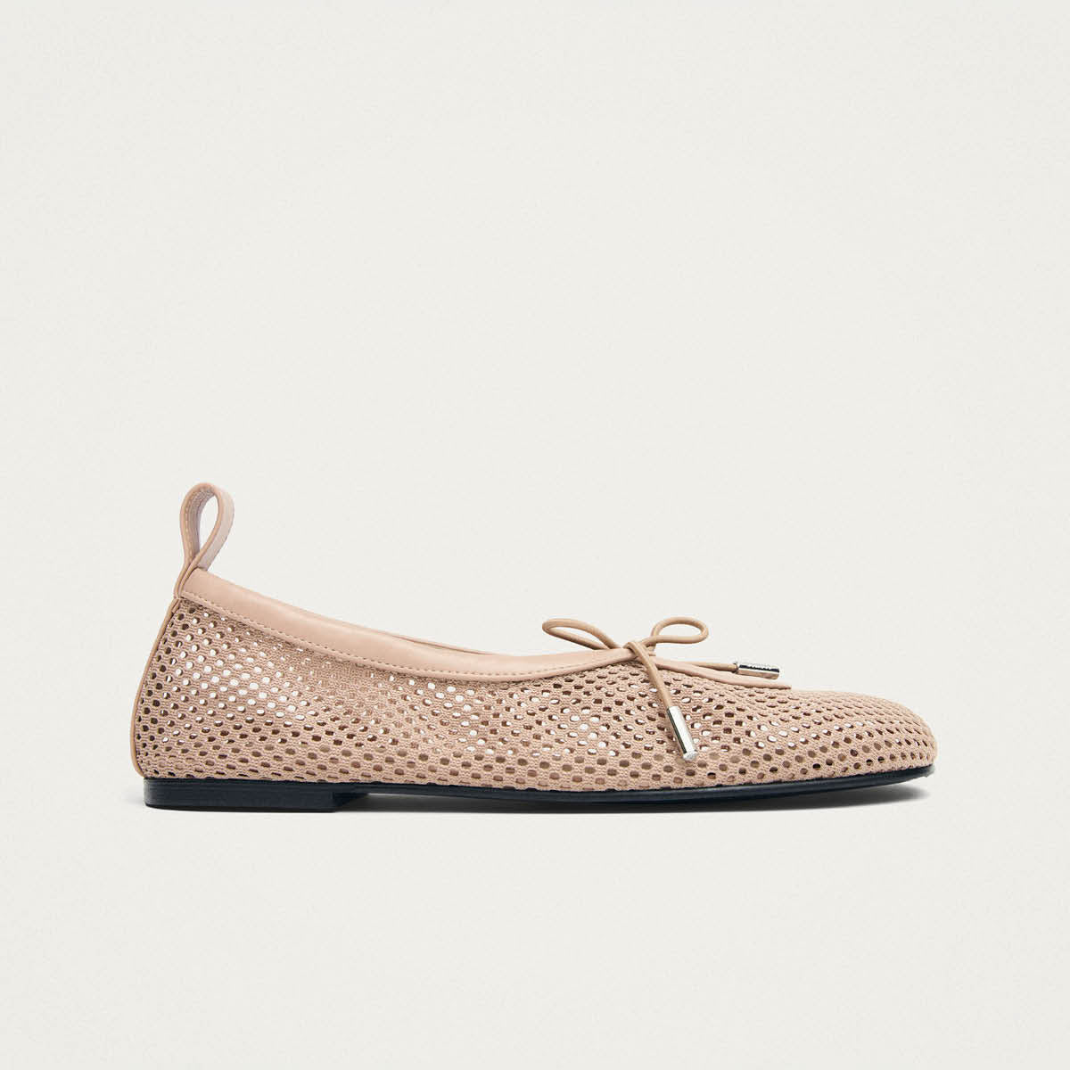 Rosalind Mesh Beige Leather Ballet Flats - Image 3