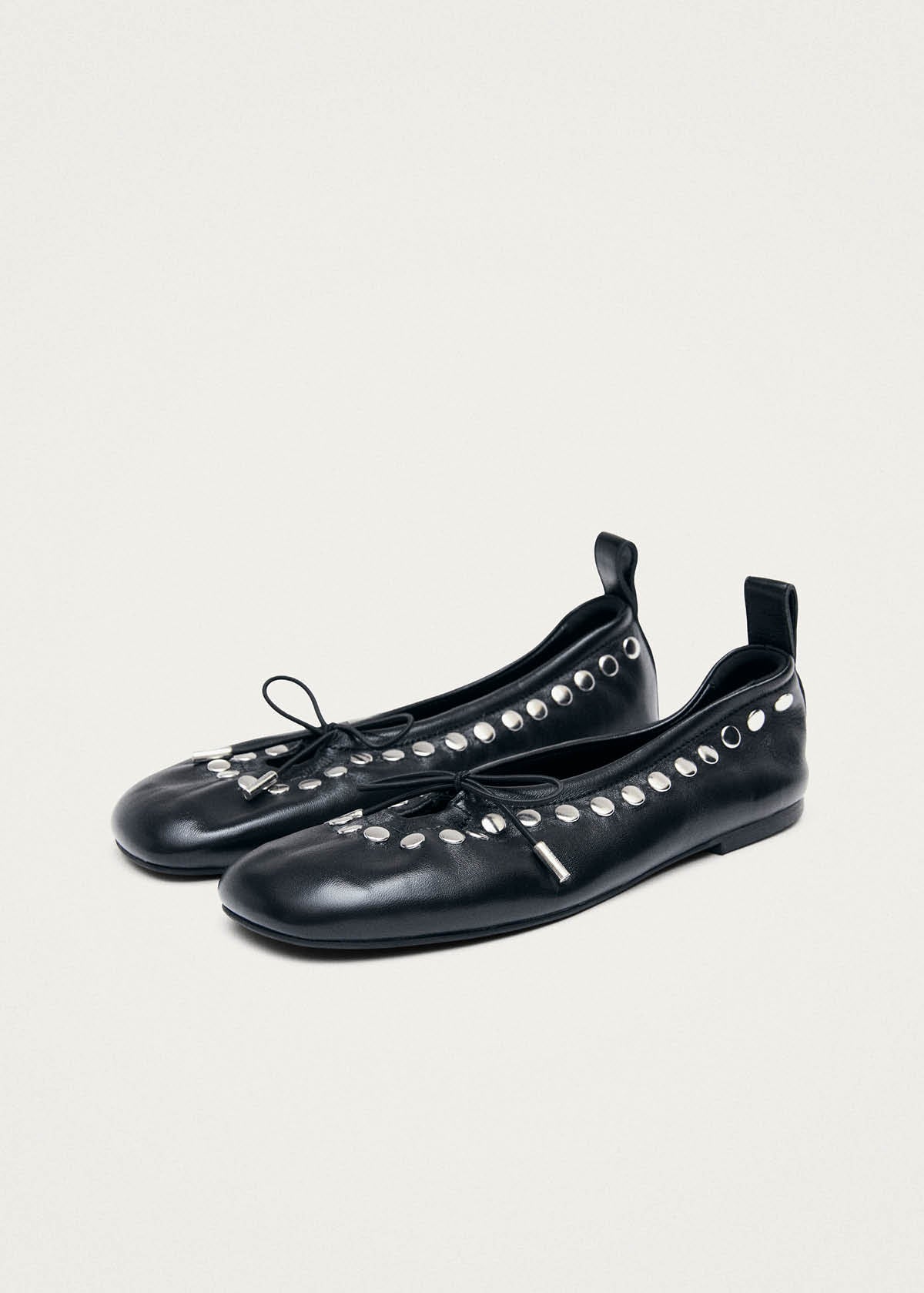 Rosalind Studs Black Leather Ballet Flats - Image 5
