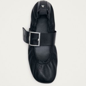 Sarea Black Leather Ballet Flats