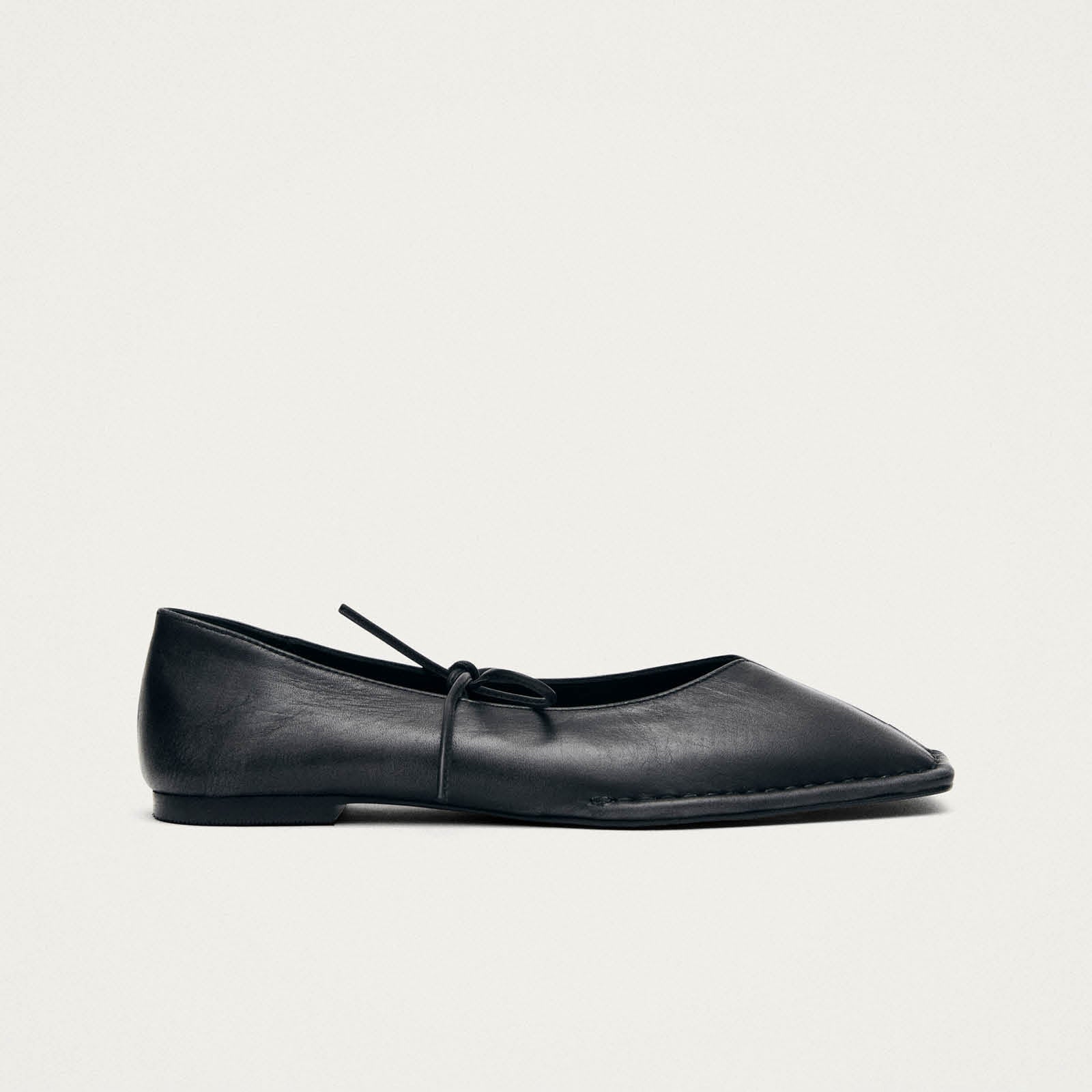 Sway Vintage Effect Black Leather Ballet Flats - Image 3