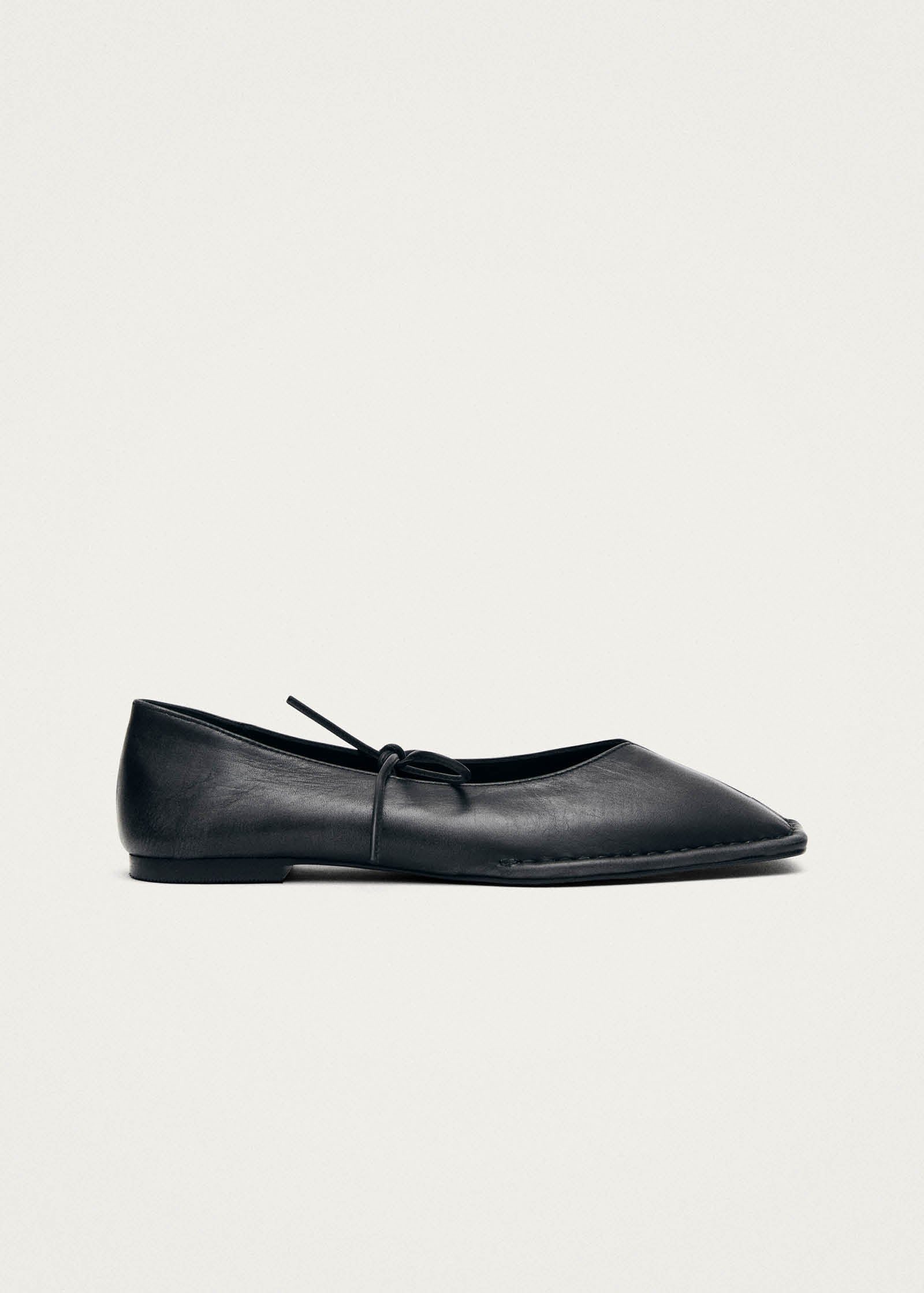 Sway Vintage Effect Black Leather Ballet Flats - Image 4